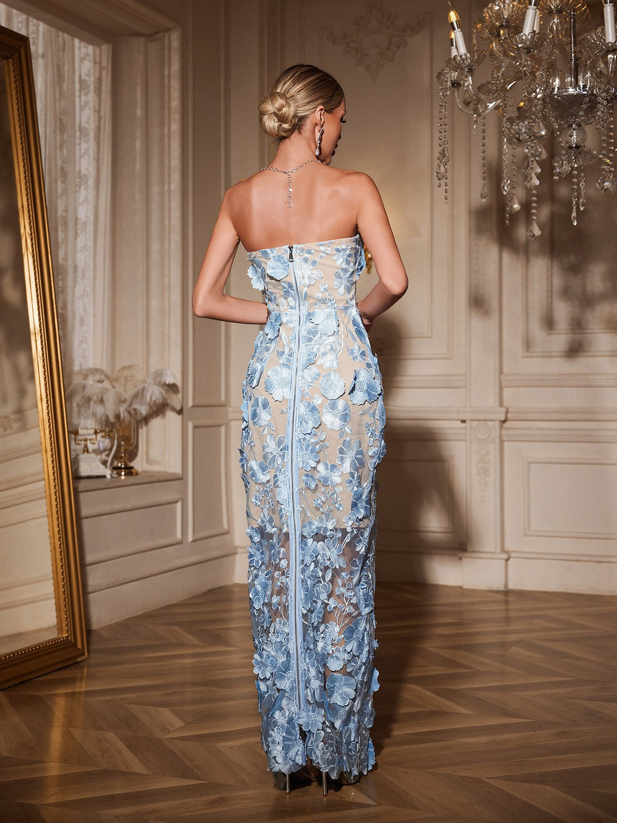 Rosstef Sky Blue Straplez Maxi Elbise