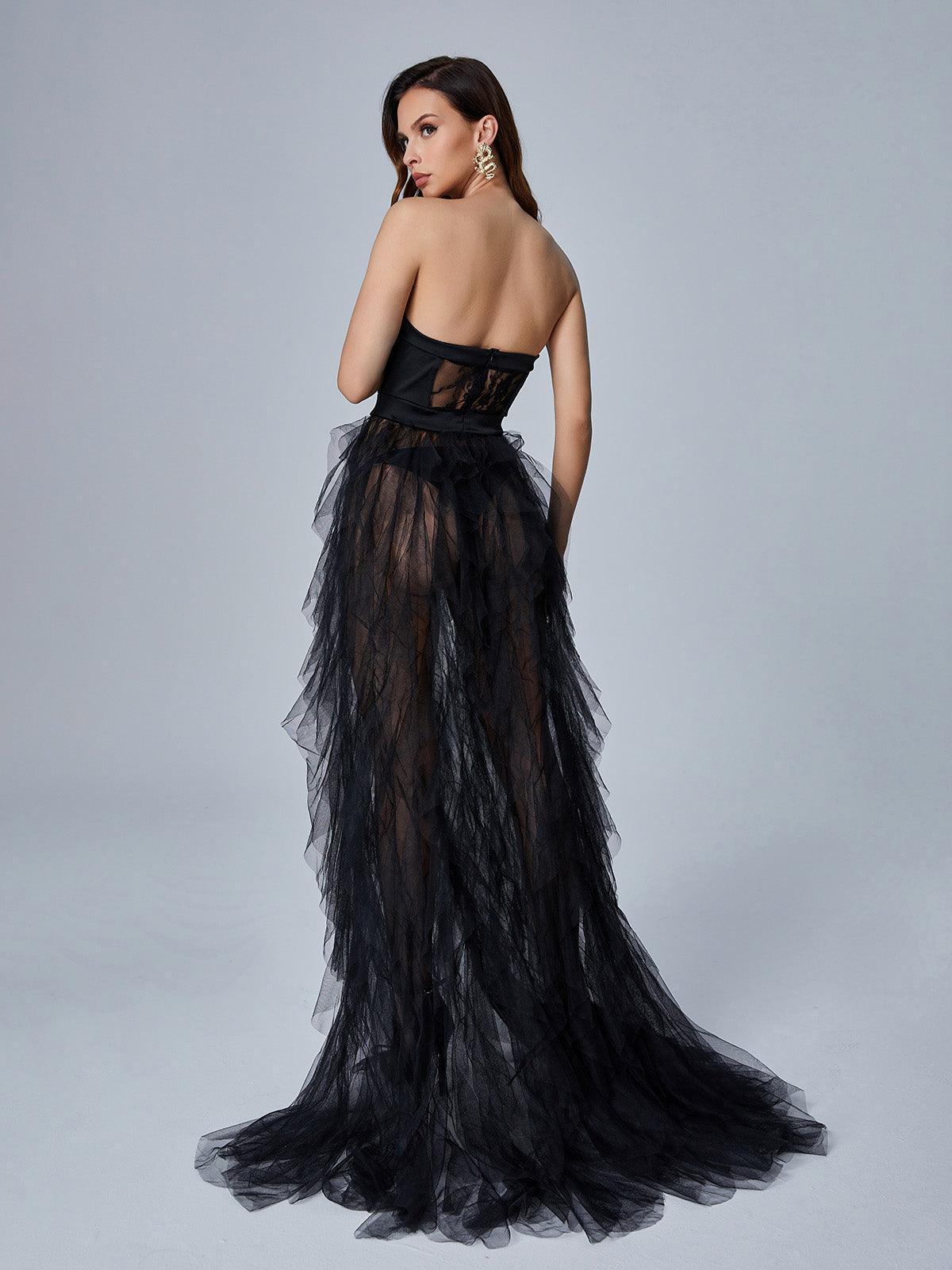 Rosstef Black Tül Maxi Abiye