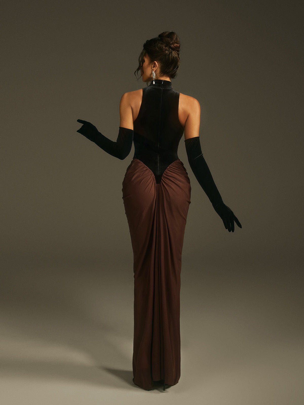 Rosstef Kadife Maxi Elbise ile Gloves