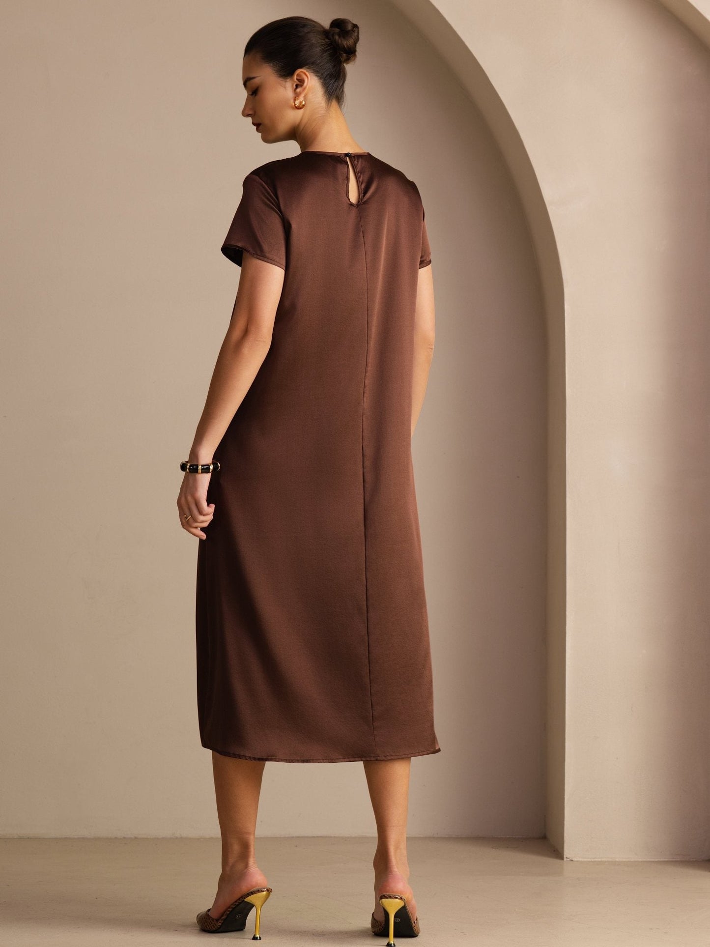 Rosstef 19Momme İpek Midi Elbise Ile Side Pockets