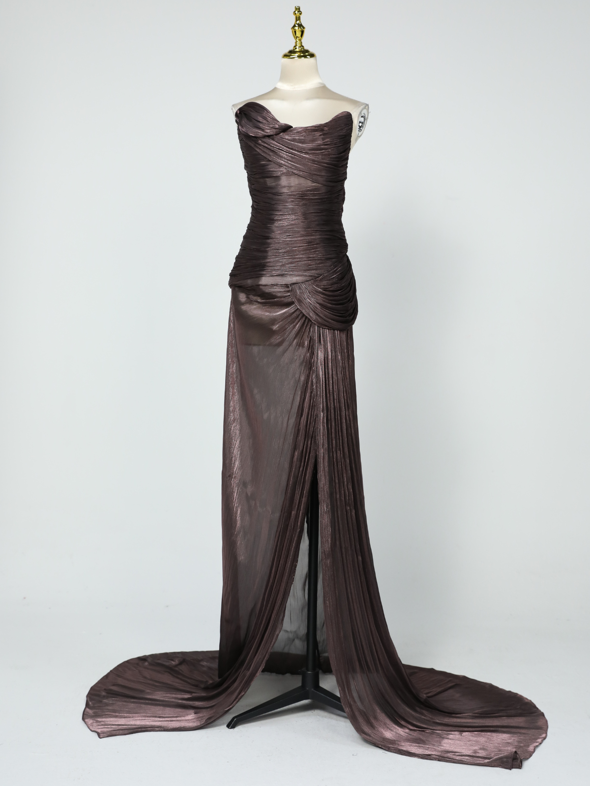 Rosstef Maviden Brown Straplez Maxi Elbise