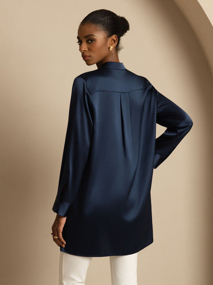 Rosstef 19Momme İpek Flex Stand Yaka High-Low Bluse