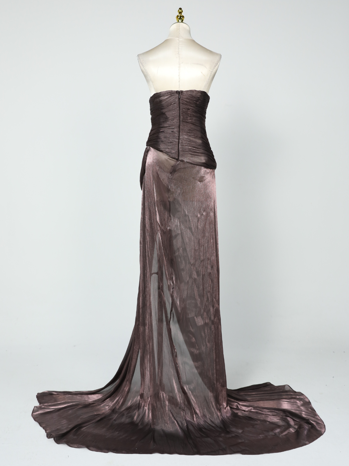 Rosstef Maviden Brown Straplez Maxi Elbise