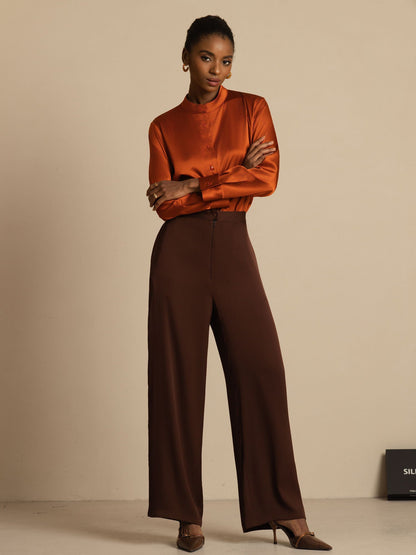 Rosstef 19Momme İpek Flex Stand Yaka High-Low Bluse