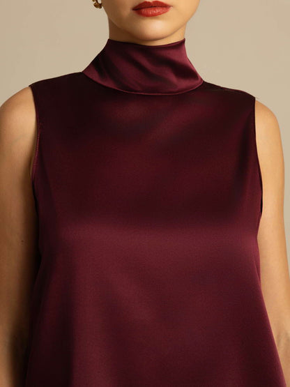Rosstef 19Momme İpek Kolsuz Bağlamalı Yaka Bluz - Güçlü ve Elegan Tişört