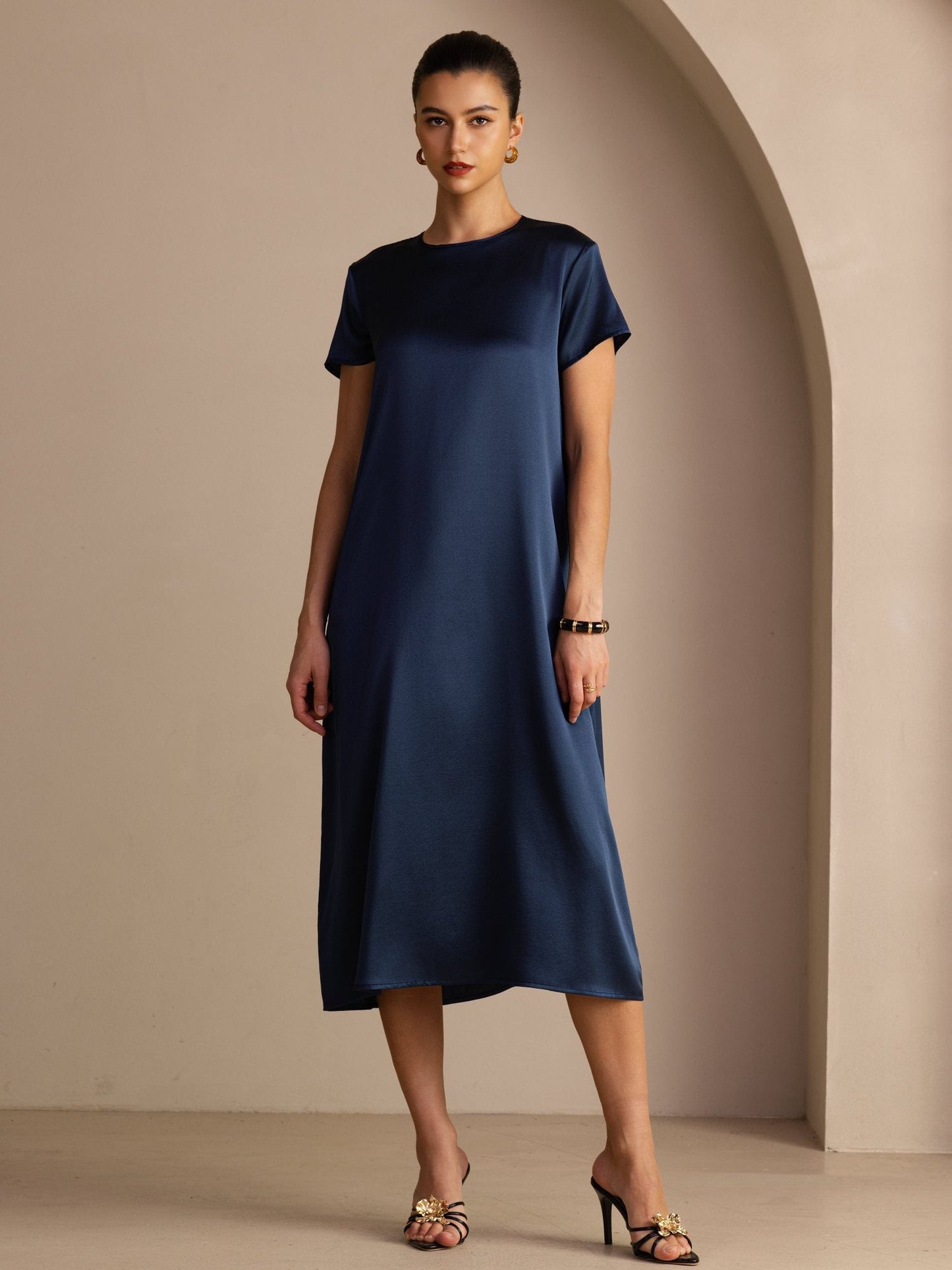 Rosstef 19Momme İpek Midi Elbise Ile Side Pockets