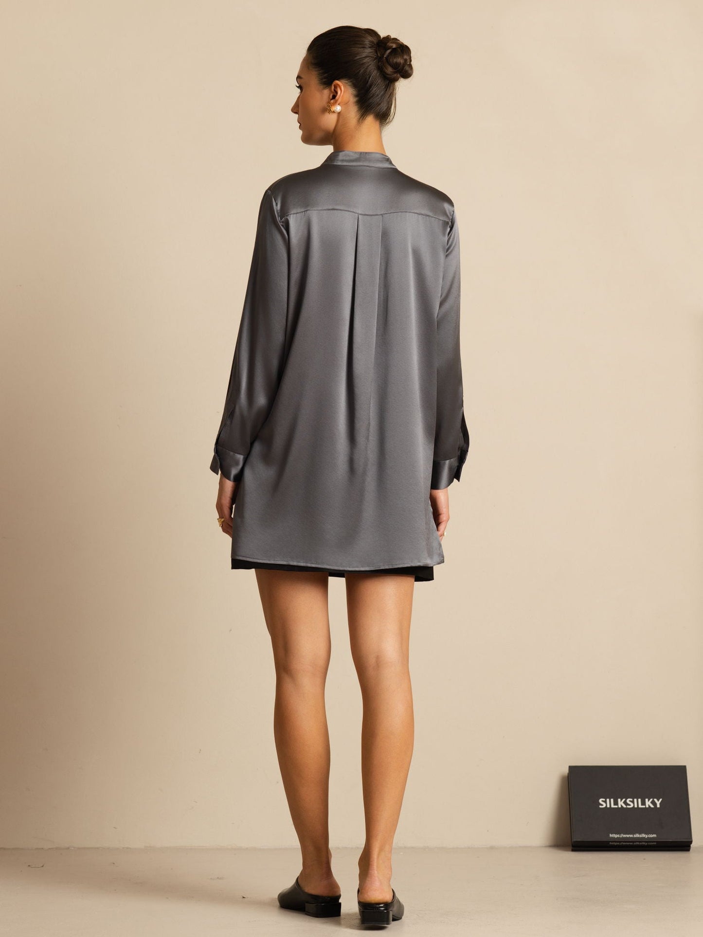 Rosstef 19Momme İpek Flex Stand Yaka High-Low Bluse