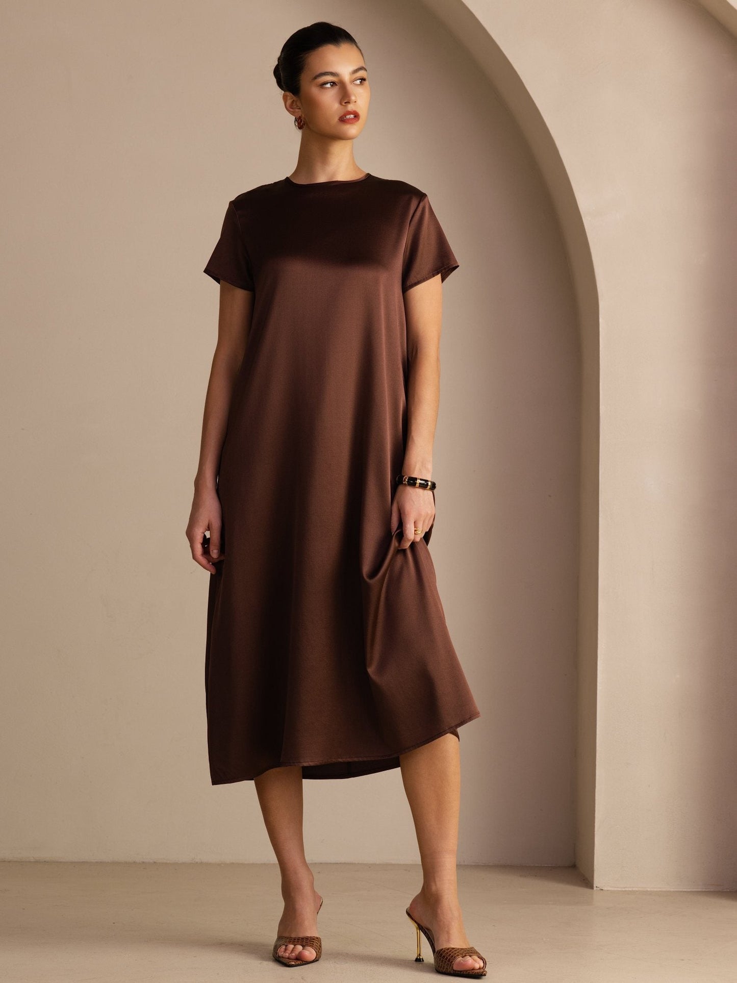 Rosstef 19Momme İpek Midi Elbise Ile Side Pockets
