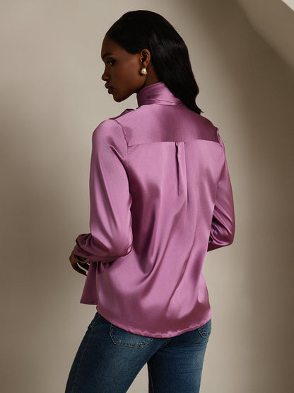 Rosstef 19Momme İpek Uzun Kollu High Yaka Bluz