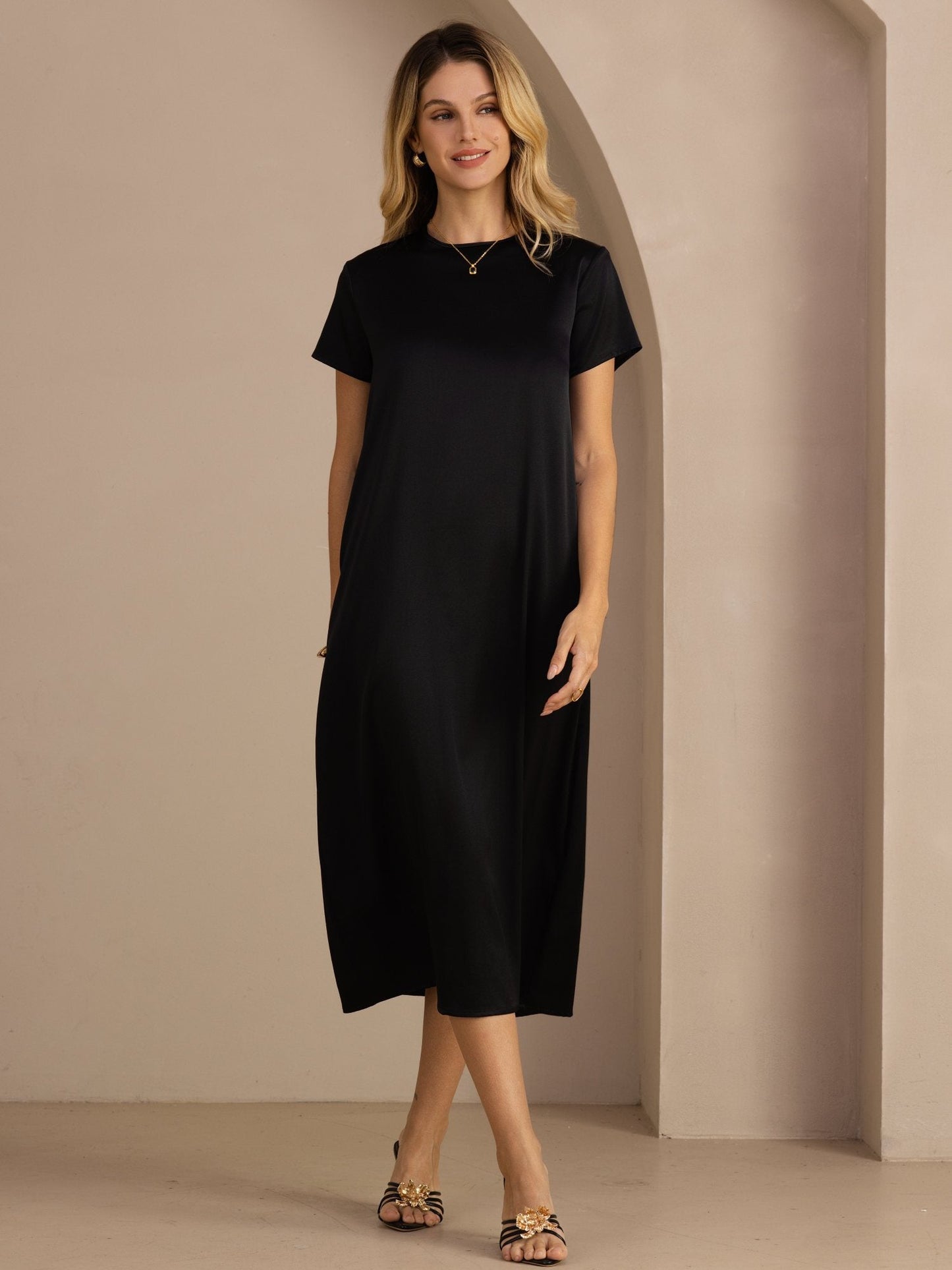 Rosstef 19Momme İpek Midi Elbise Ile Side Pockets