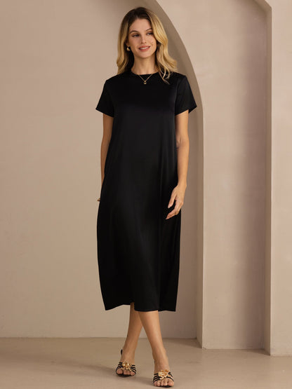 Rosstef 19Momme İpek Midi Elbise Ile Side Pockets