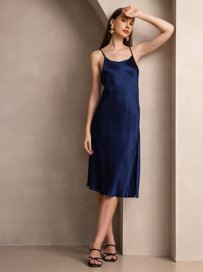 Rosstef Saf İpek Midi Elbise ile Criss Cross V-Back