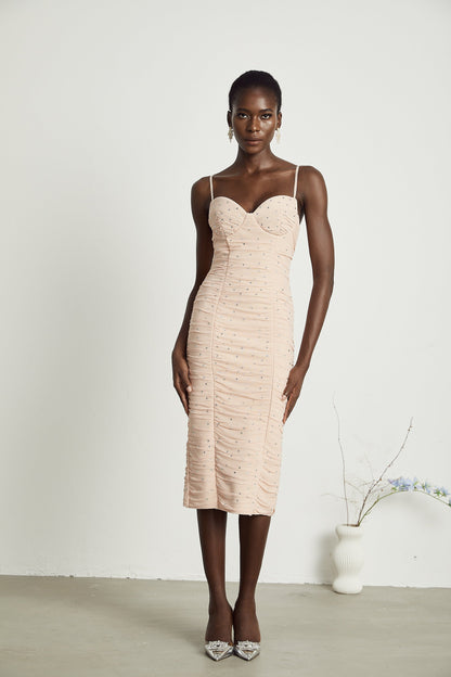 Priscille Kristal İşlemeli Midi Elbise