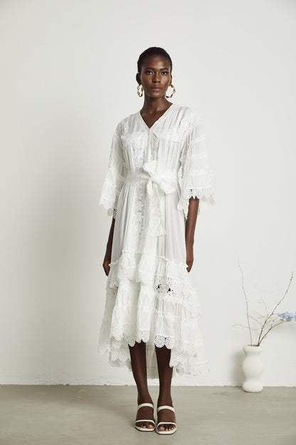 Thérèse Yarı Transparan Dantel Detaylı Midi Elbise