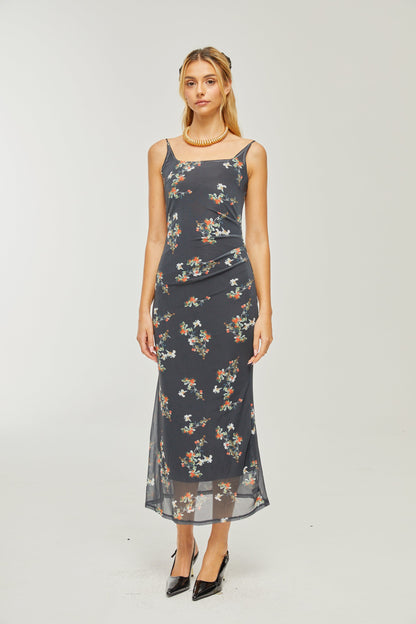 Renée Çiçek Desenli Katmanlı Midi Elbise