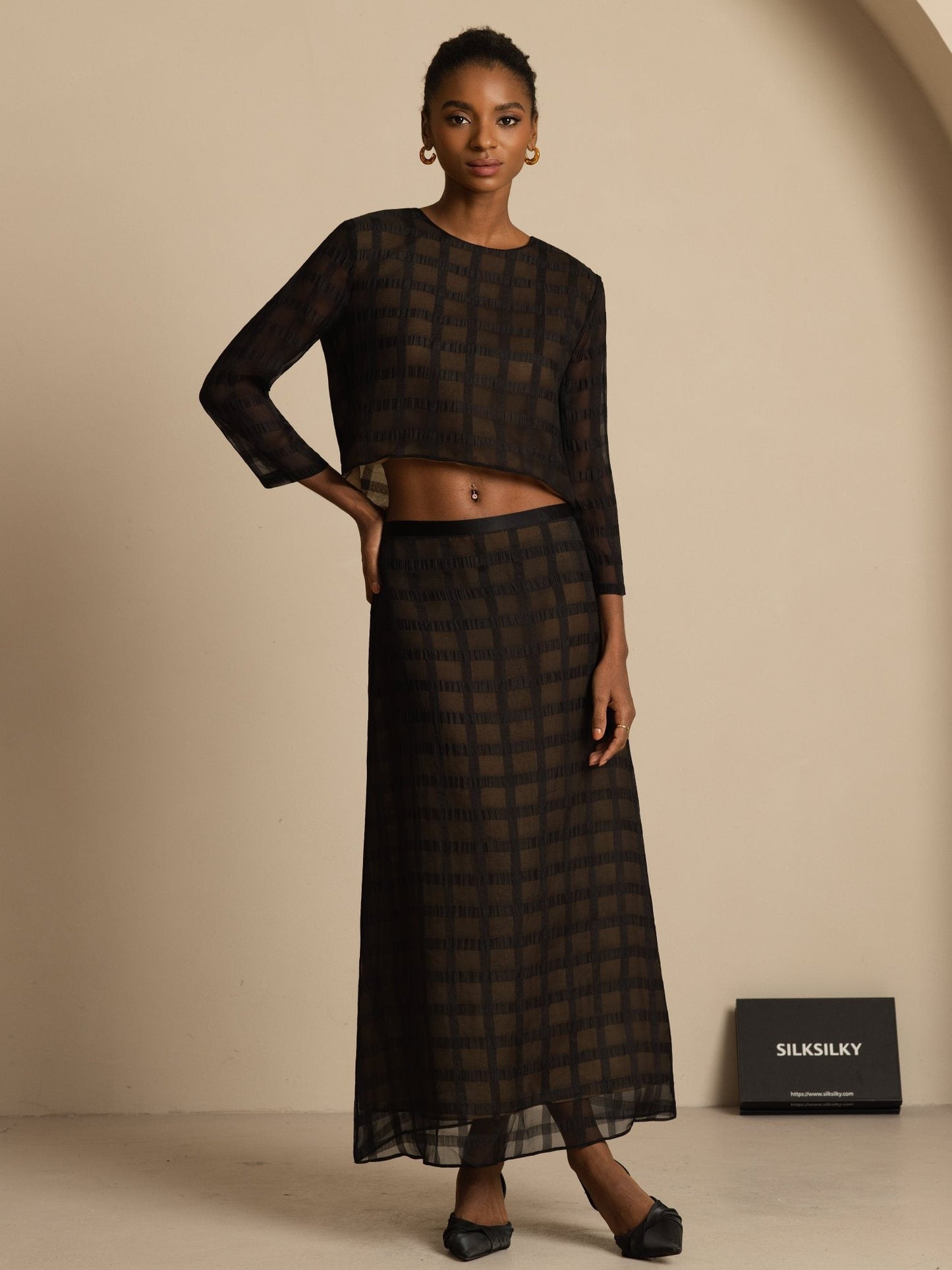 Rosstef Saf İpek Grid Crop Bluz