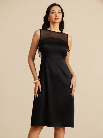 Rosstef 19Momme Saf İpek Illusion Yaka Kolsuz Knee Length