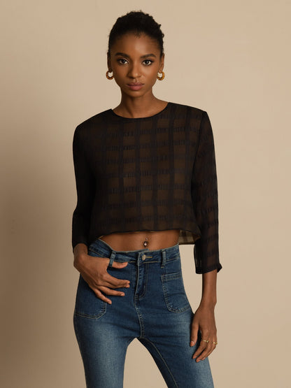 Rosstef Saf İpek Grid Crop Bluz