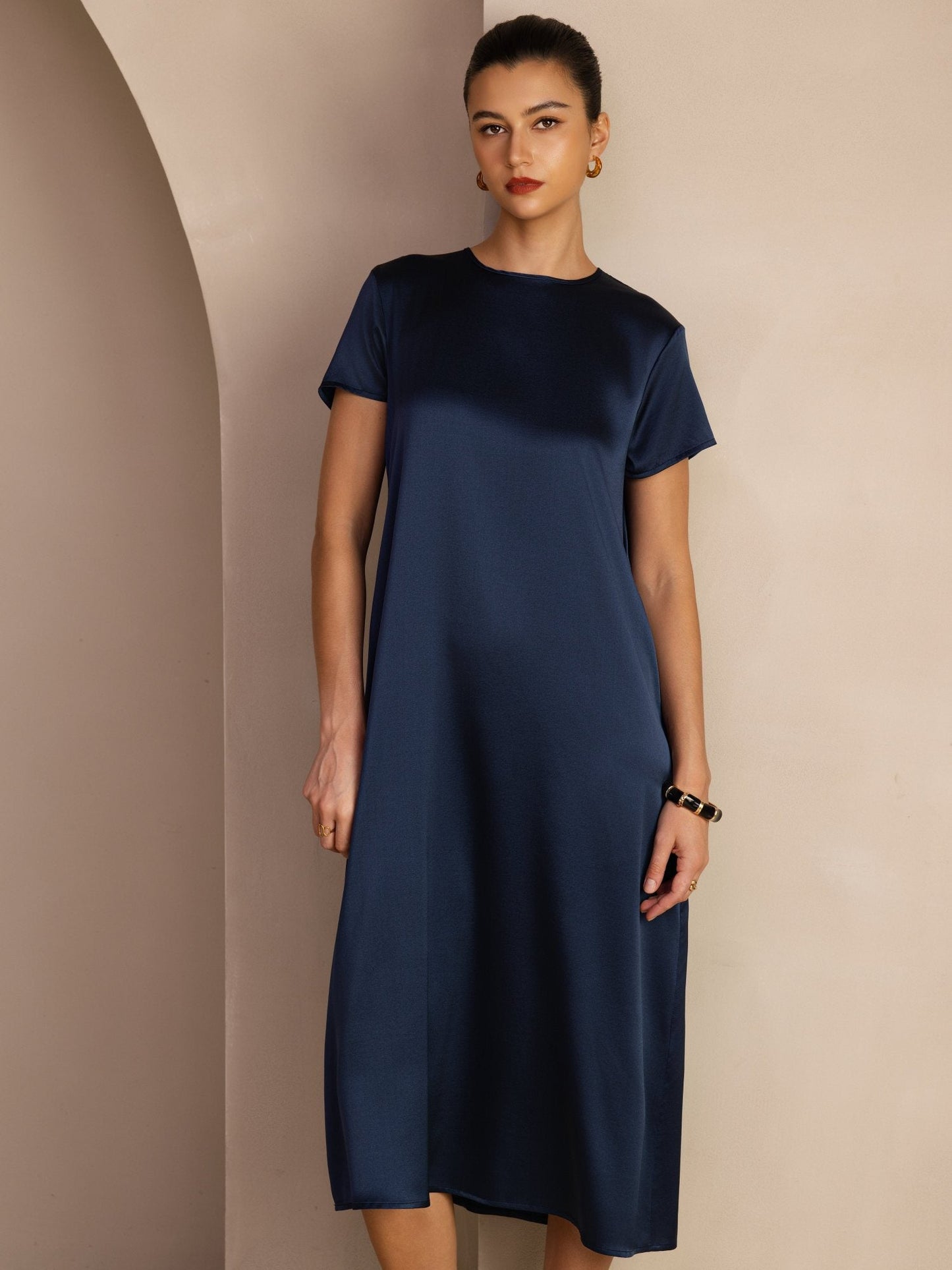Rosstef 19Momme İpek Midi Elbise Ile Side Pockets