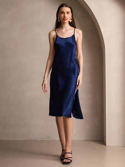 Rosstef Saf İpek Midi Elbise ile Criss Cross V-Back