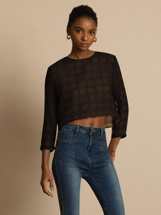 Rosstef Saf İpek Grid Crop Bluz