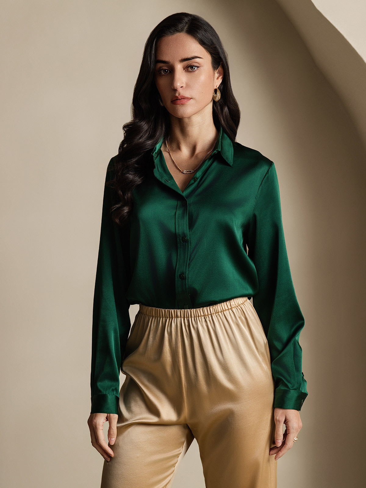 Rosstef 19Momme İpek Uzun Kollu Devrik Yaka Yaka Women's Shirt