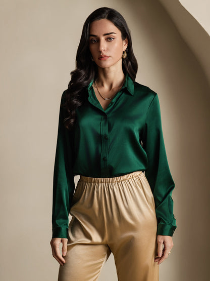 Rosstef 19Momme İpek Uzun Kollu Devrik Yaka Yaka Women's Shirt