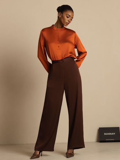 Rosstef 19Momme İpek Flex Stand Yaka High-Low Bluse