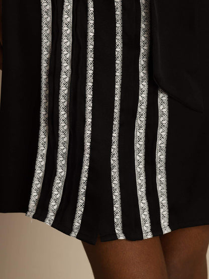 Rosstef 19Momme Esnek İpek Bağlamalı-Yaka Kısa Shirt Elbise