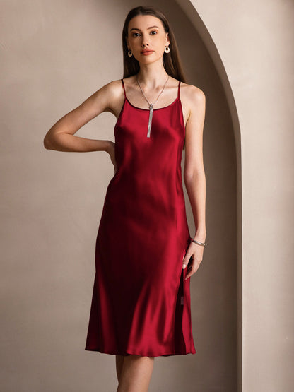 Rosstef Saf İpek Midi Elbise ile Criss Cross V-Back