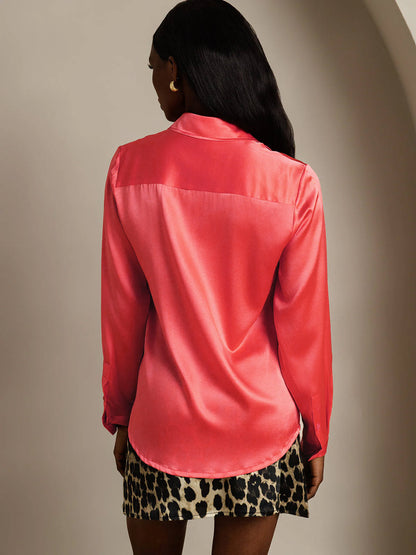 Rosstef 19Momme İpek Devrik Yaka Yaka Uzun Kollu Women's Shirt