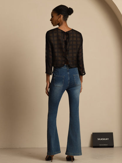 Rosstef Saf İpek Grid Crop Bluz