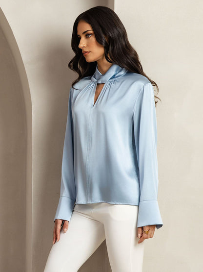 Rosstef 19Momme İpek Keyhole Yaka Bluz ile İncili Buttons