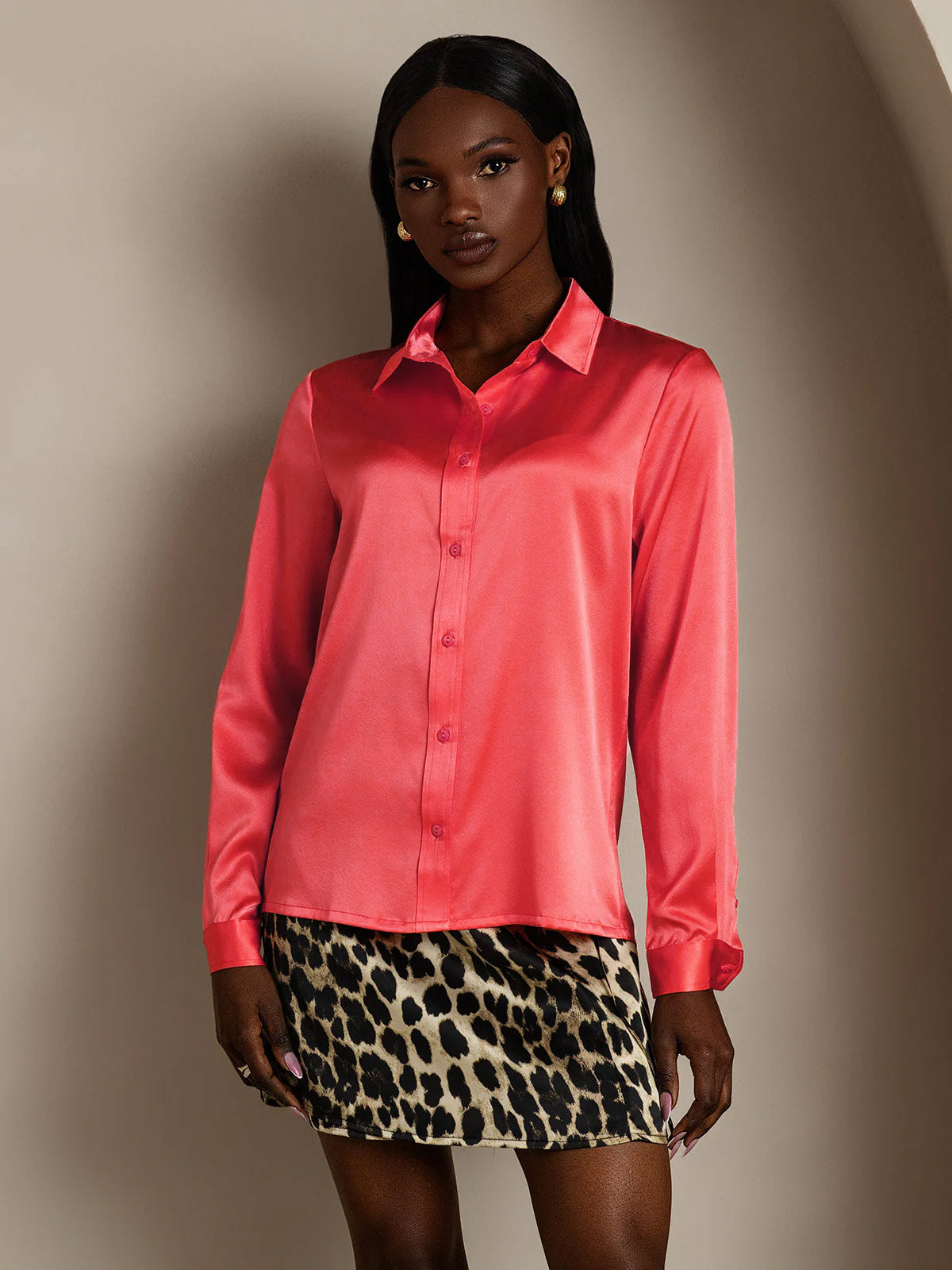 Rosstef 19Momme İpek Uzun Kollu Devrik Yaka Yaka Women's Shirt