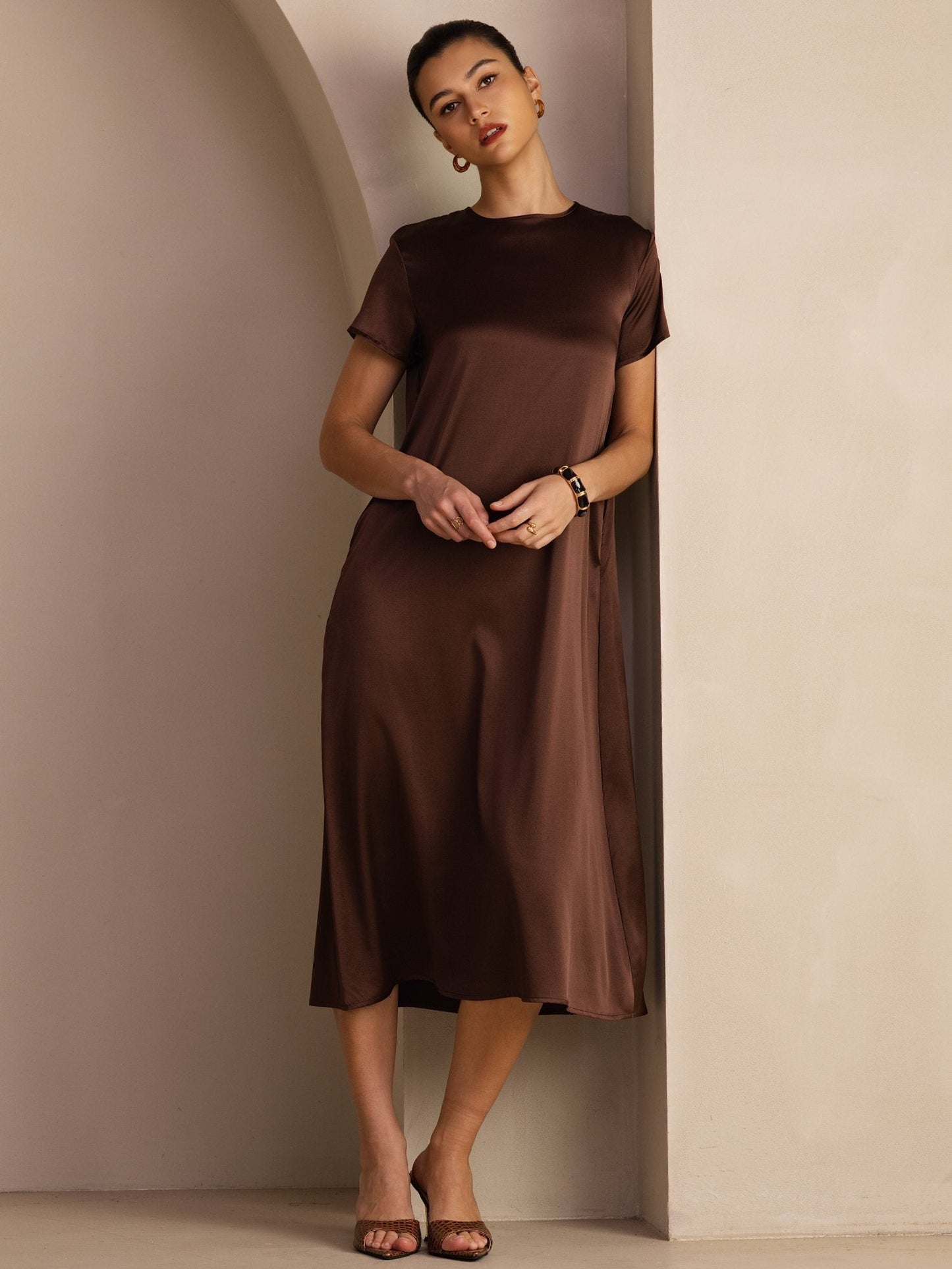 Rosstef 19Momme İpek Midi Elbise Ile Side Pockets