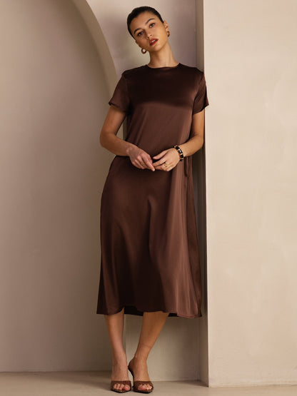 Rosstef 19Momme İpek Midi Elbise Ile Side Pockets