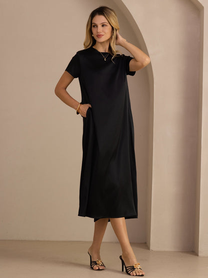 Rosstef 19Momme İpek Midi Elbise Ile Side Pockets