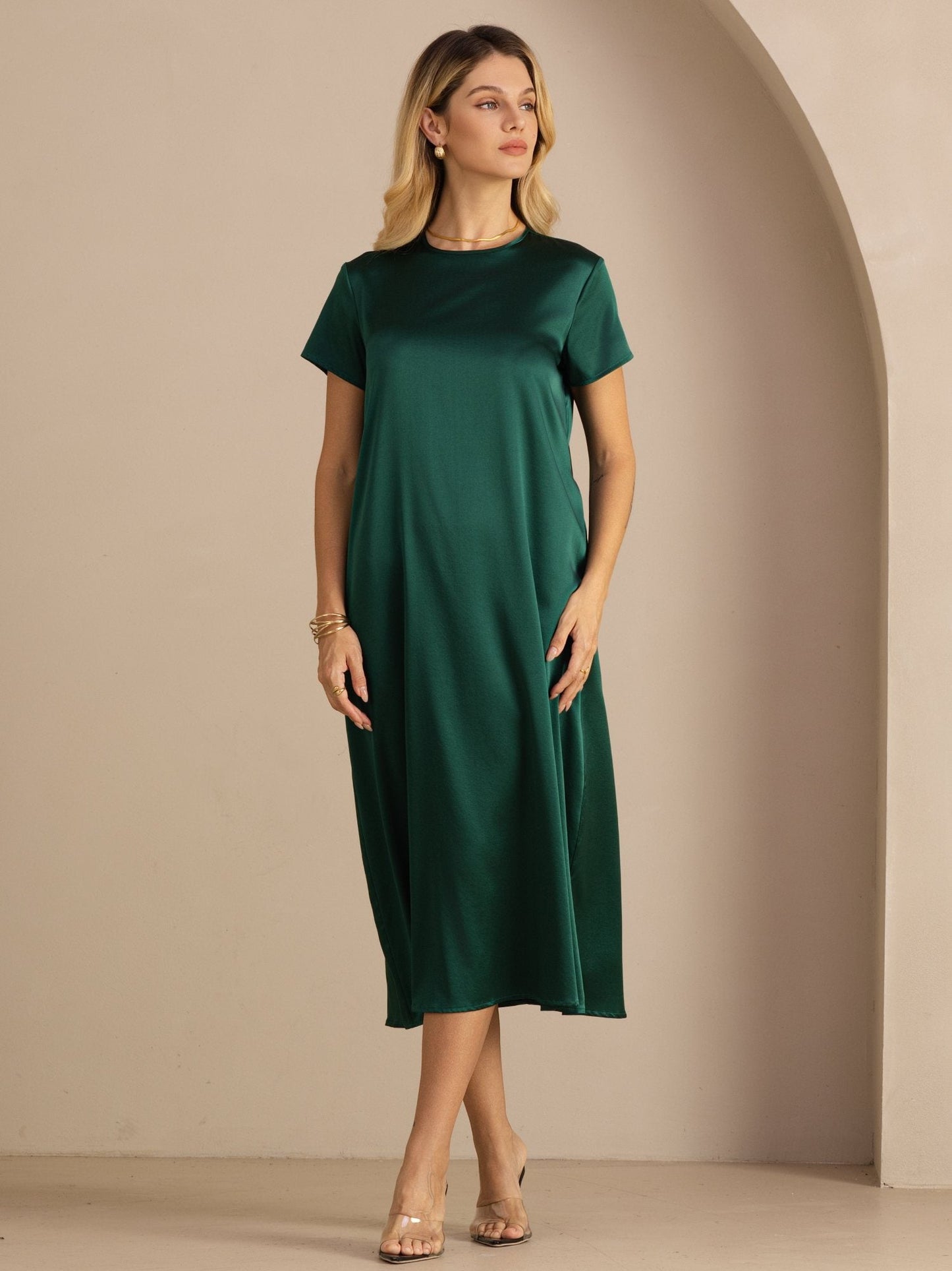 Rosstef 19Momme İpek Midi Elbise Ile Side Pockets