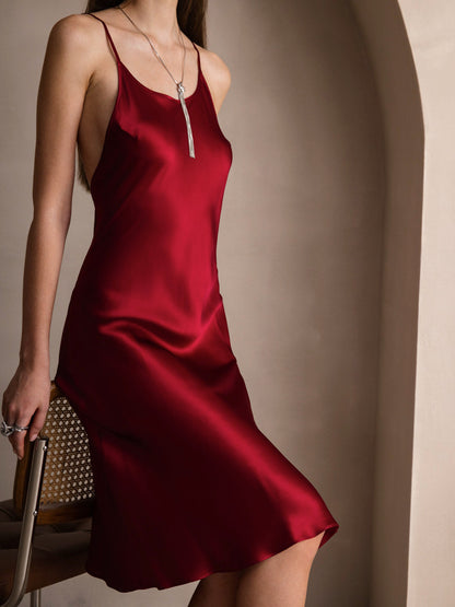 Rosstef Saf İpek Midi Elbise ile Criss Cross V-Back