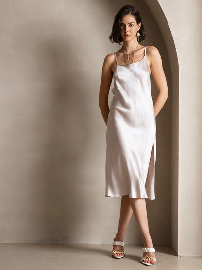 Rosstef Saf İpek Midi Elbise ile Criss Cross V-Back
