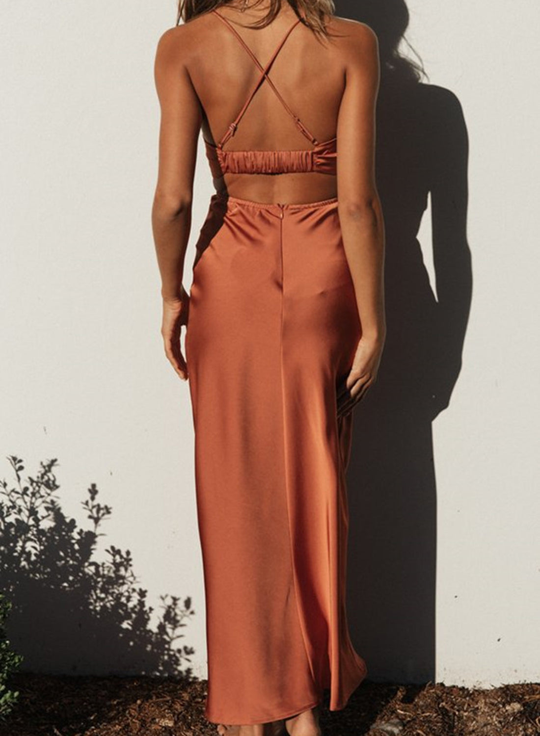 Saten Sırtı Açık Slip Midi Elbise ®