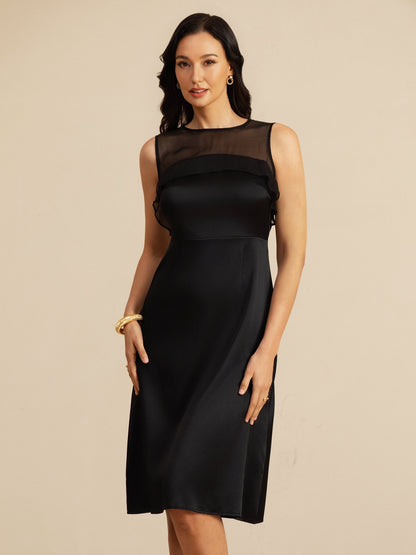 Rosstef 19Momme Saf İpek Illusion Yaka Kolsuz Knee Length