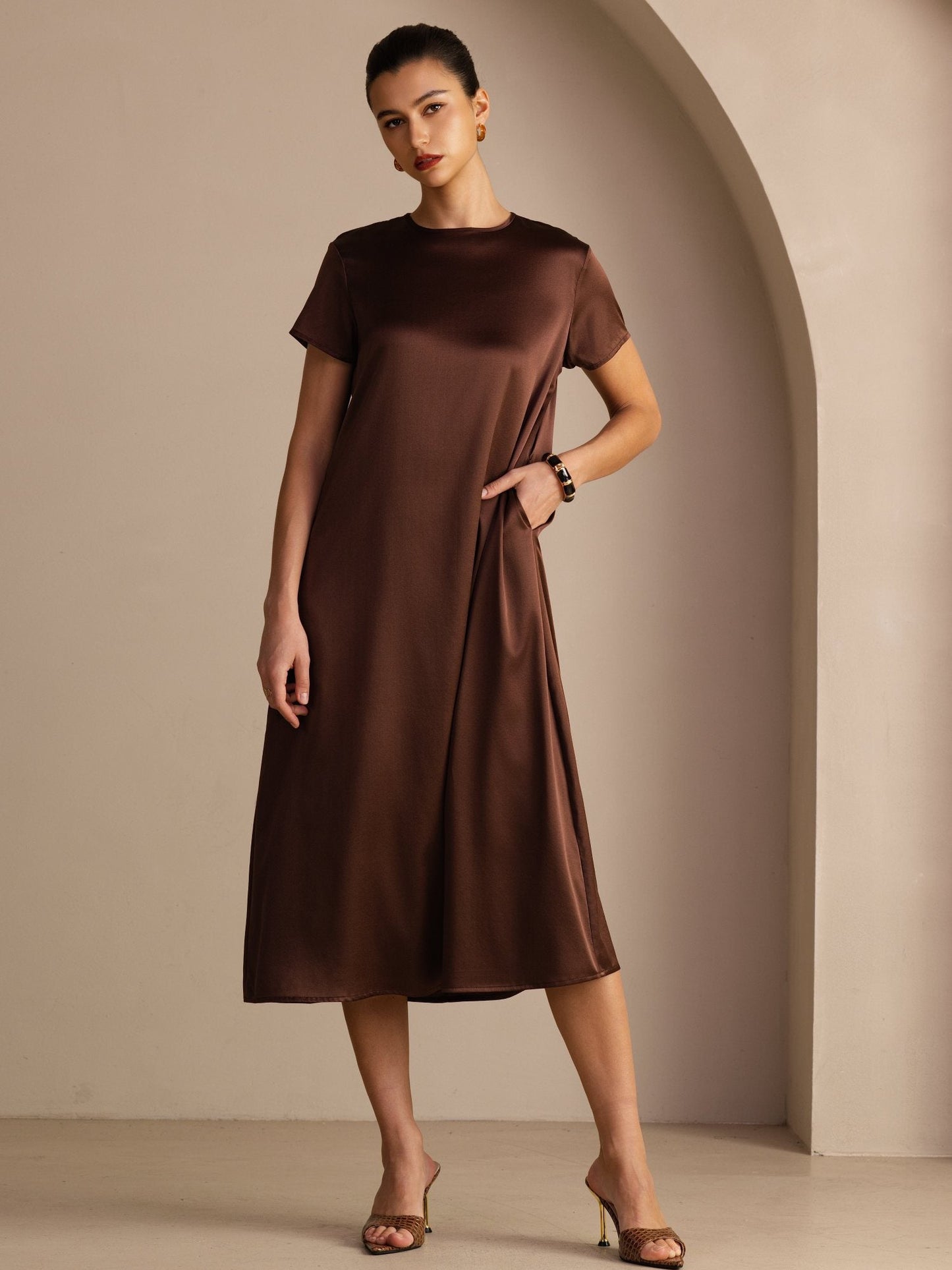 Rosstef 19Momme İpek Midi Elbise Ile Side Pockets