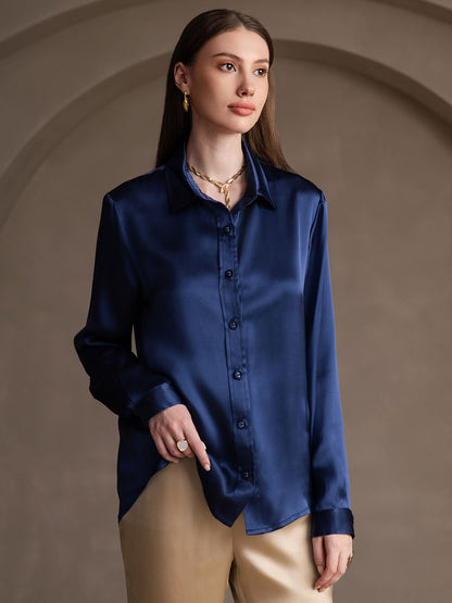 Rosstef 19Momme İpek Uzun Kollu Devrik Yaka Yaka Women's Shirt