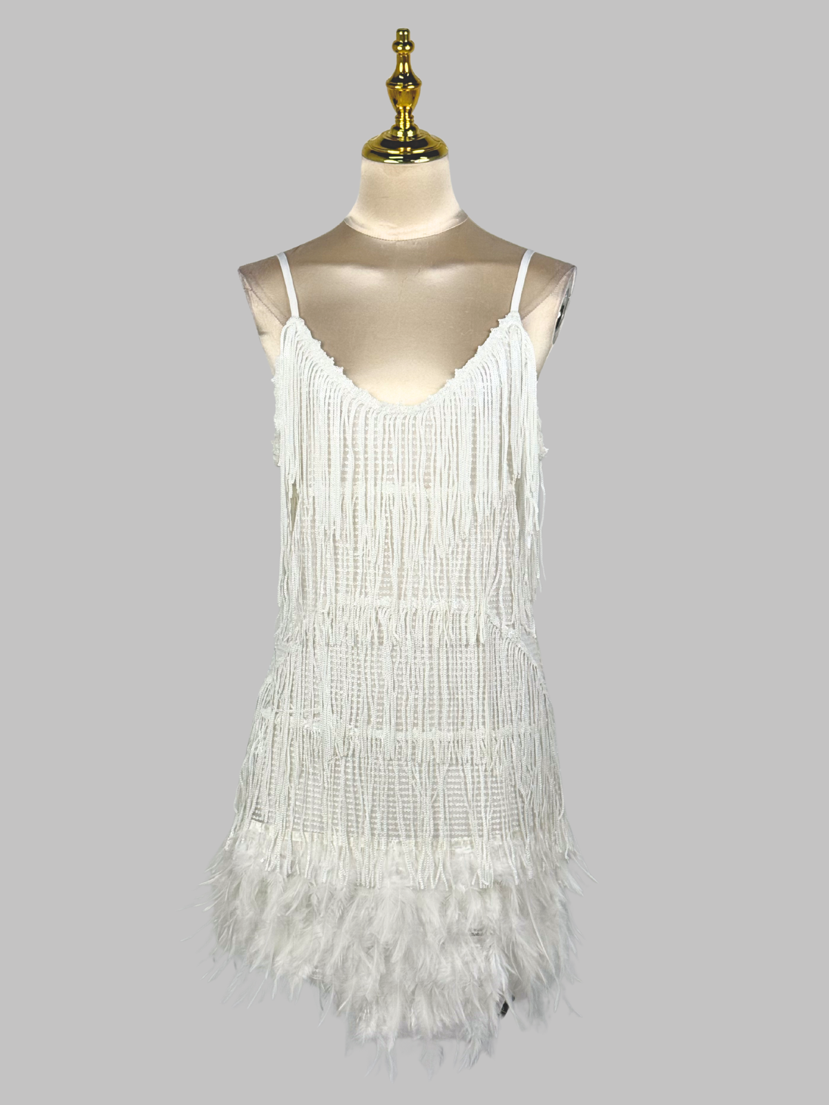 Rosstef Tassel Tüylü Mini Elbise - Beyaz