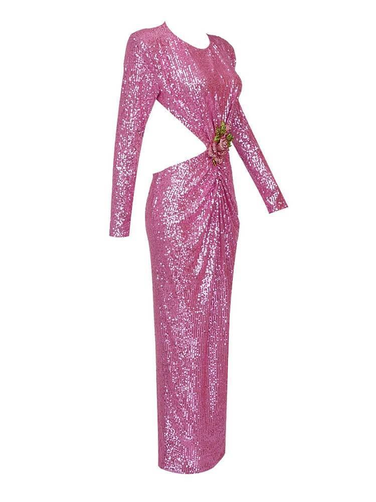 Rosstef Payetli Maxi Abiye Pembe