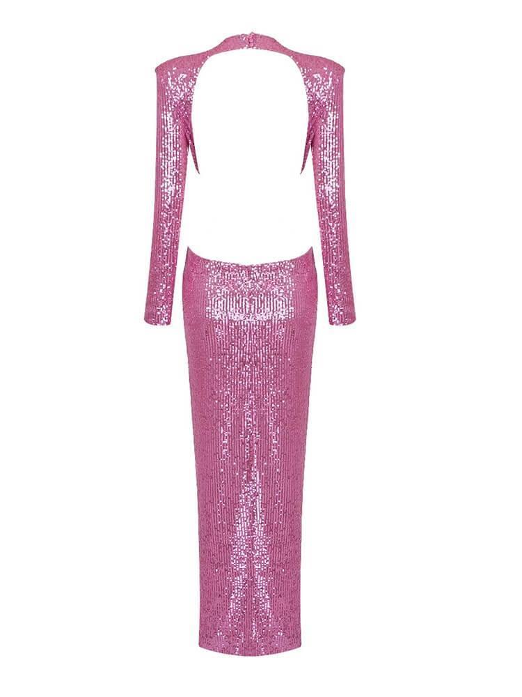 Rosstef Payetli Maxi Abiye Pembe