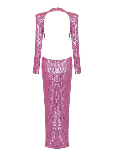 Rosstef Payetli Maxi Abiye Pembe