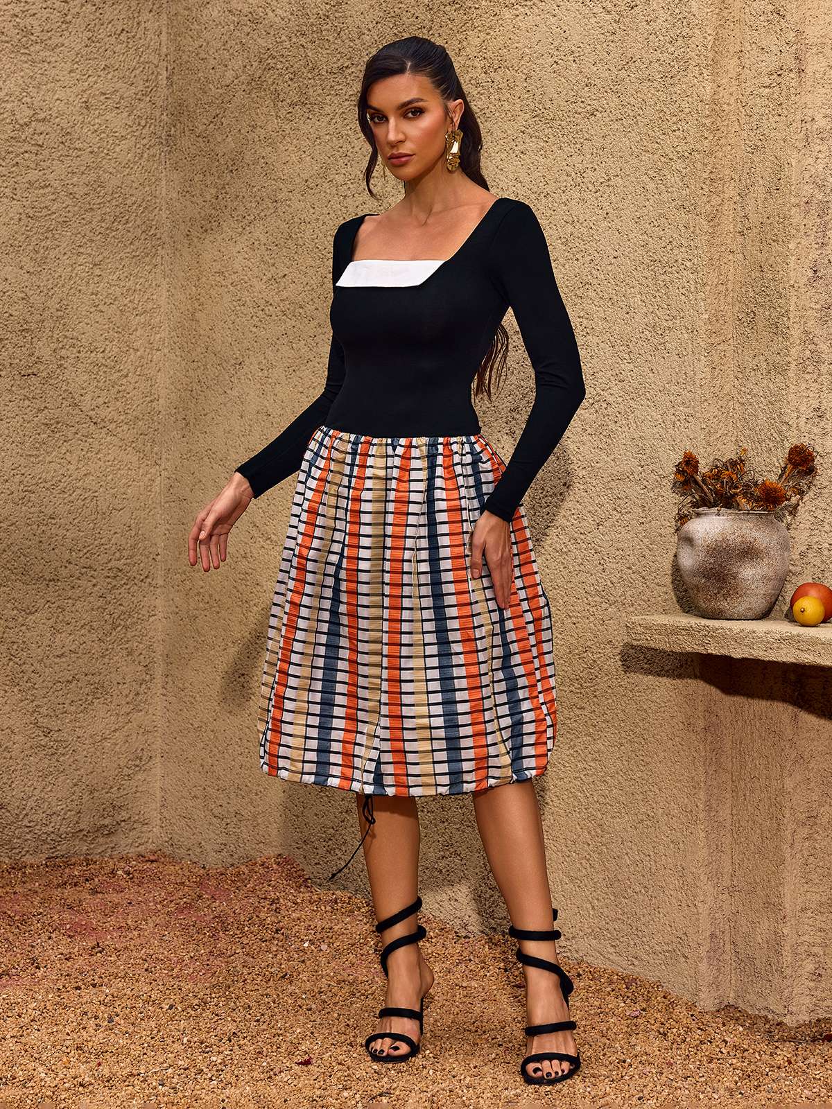 Rosstef Plaid Bubble Midi Elbise