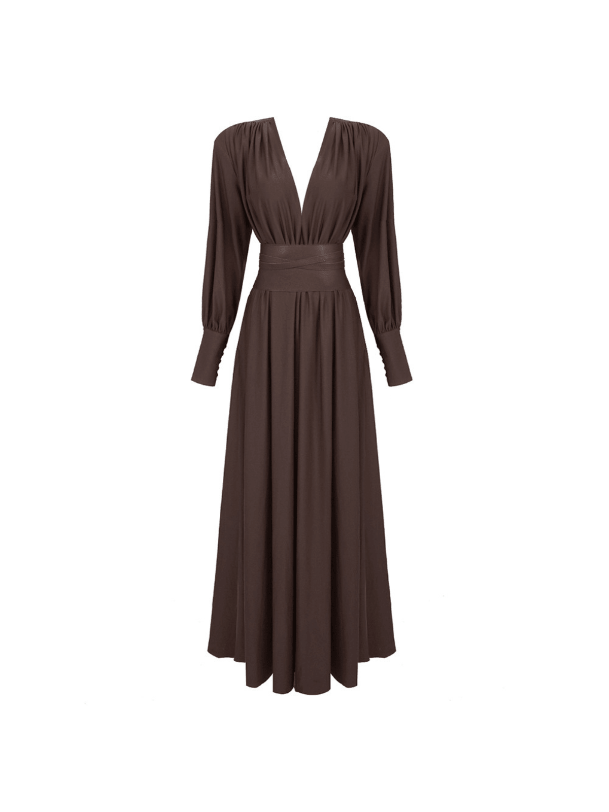 Rosstef Cosmo V Yaka Belted Maxi Elbise